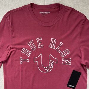 True Religion Brand Jeans Mens Earth Red Logo Long Sleeve Tee Shirt NWT